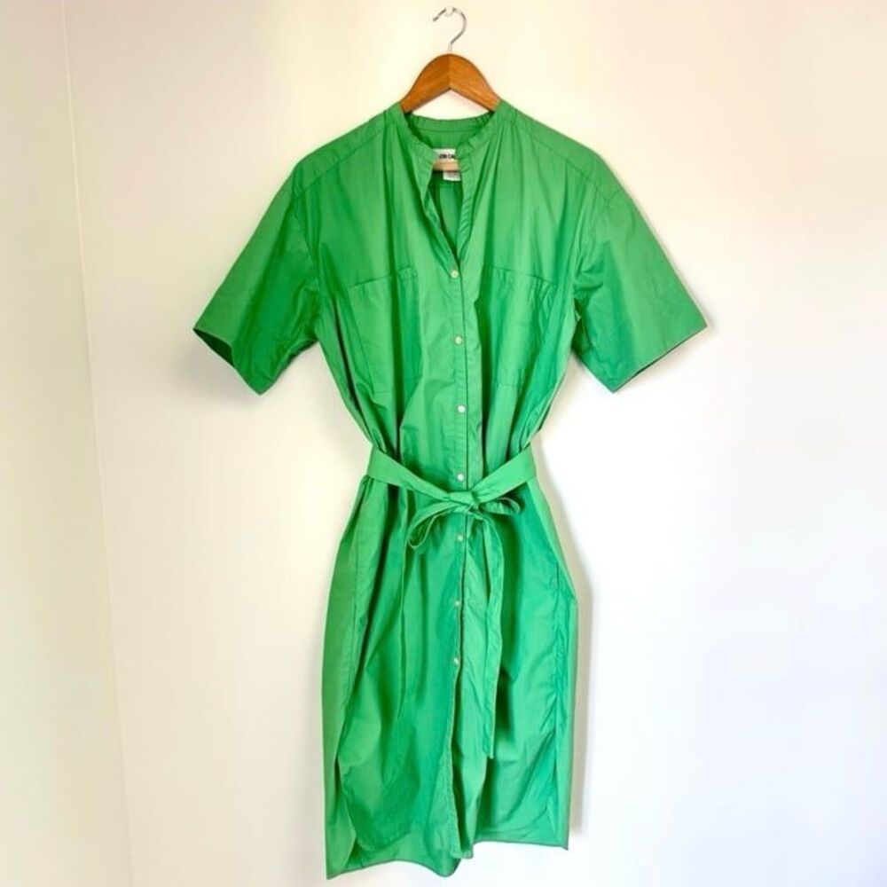 Caron Callahan Green Button Up Tie Cotton Midi Dress Size Small